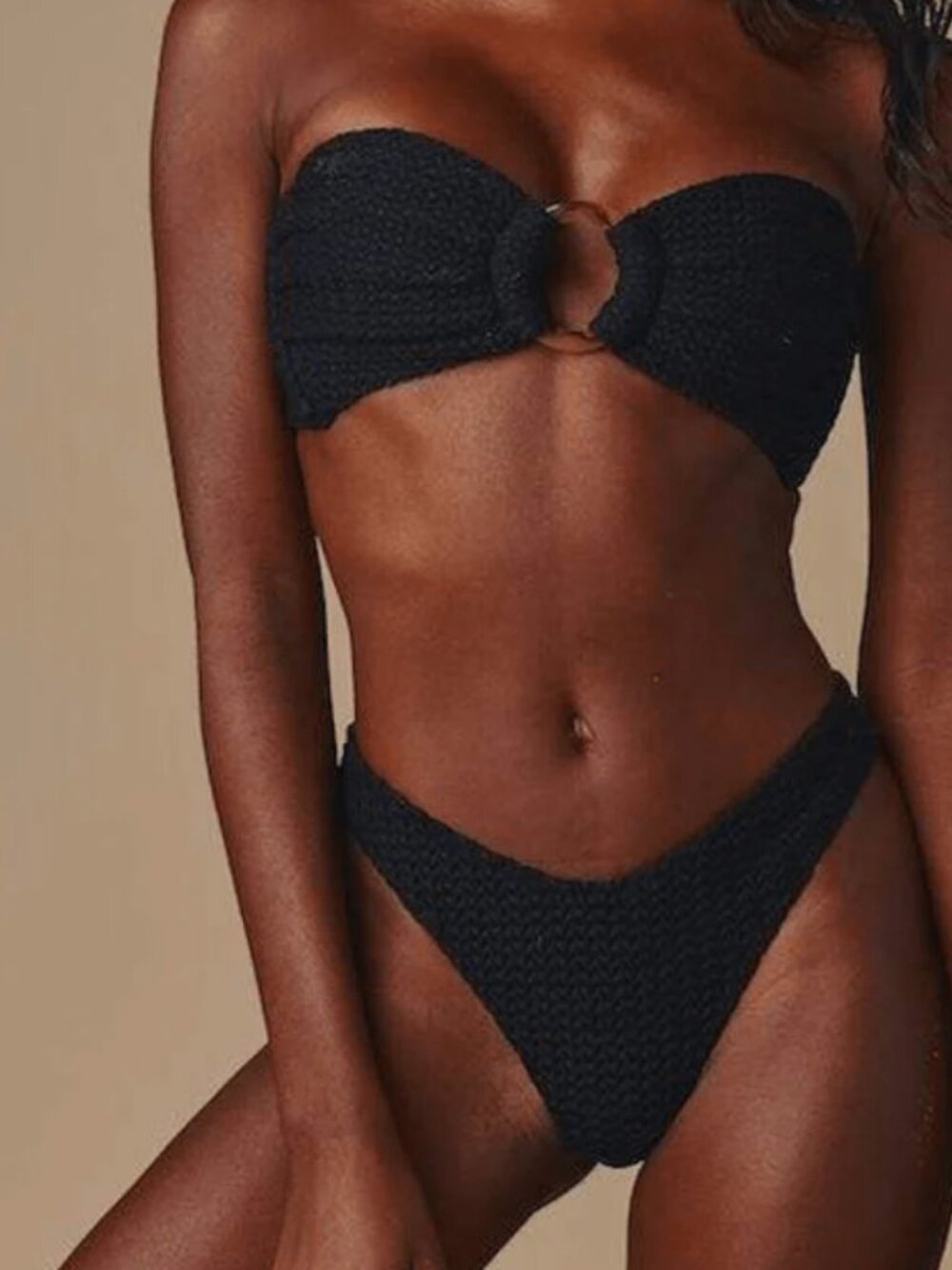 Montce black crochet Tori Bandeau Bikini Top and crochet Lulu bottom size Small